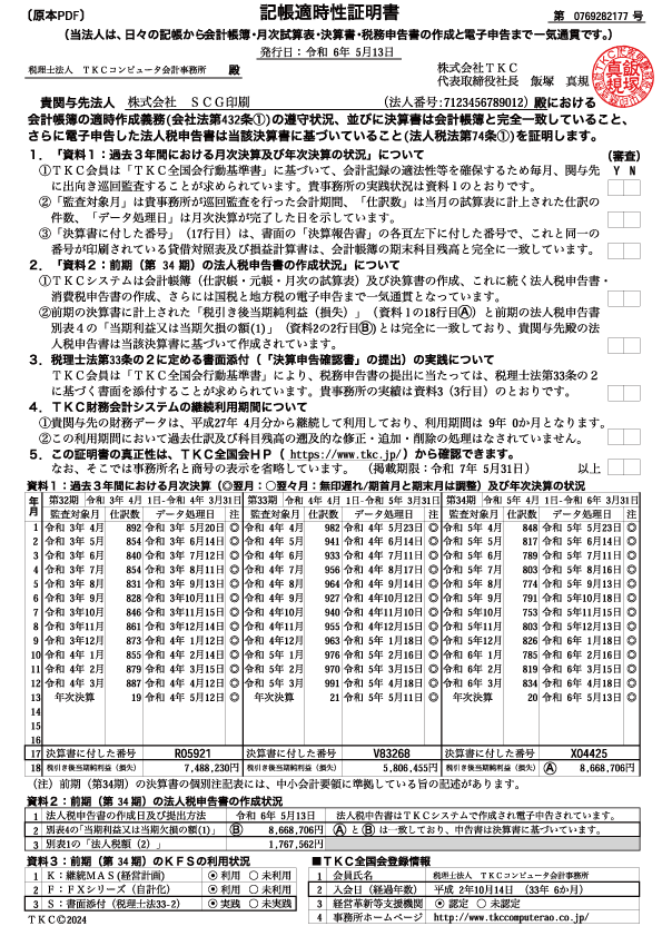 記帳適時性証明書